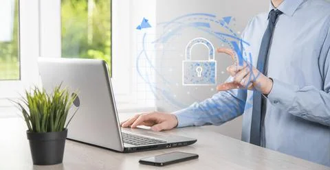 Cyber security network. Padlock icon and internet technology networking. Busi Stock Photos