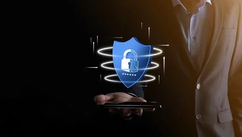 Cyber security network. Padlock icon and internet technology networking. Busi Stock Photos