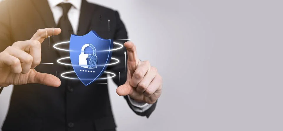 Cyber security network. Padlock icon and internet technology networking. Busi Stock Photos