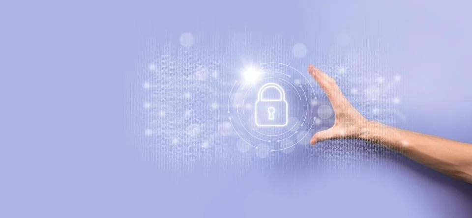 Cyber security network. Padlock icon and internet technology networking. Busi Stock Photos