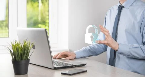 Cyber security network. Padlock icon and internet technology networking. Busi Foto stock