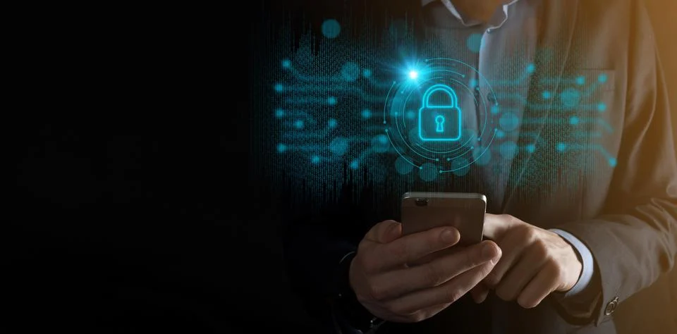 Cyber security network. Padlock icon and internet technology networking. Busi Stock Photos