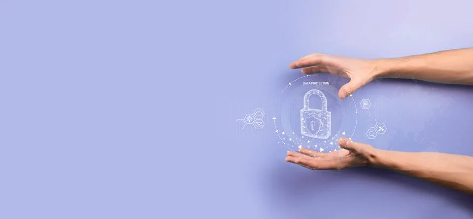Cyber security network. Padlock icon and internet technology networking. Busi Stock Photos