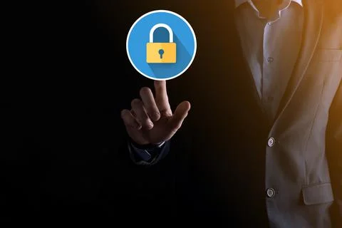 Cyber security network. Padlock icon and internet technology networking. Busi Stock Photos