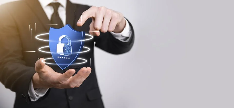 Cyber security network. Padlock icon and internet technology networking. Busi Foto stock