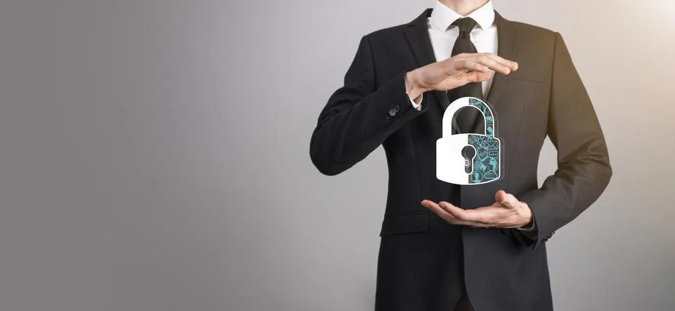 Cyber security network. Padlock icon and internet technology networking. Busi Stock Photos