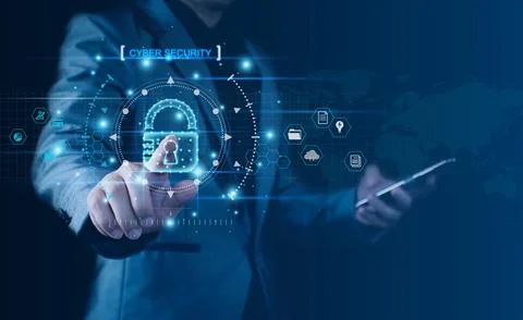 Cyber security network. Padlock icon and internet technology networking. Busi Stock Photos