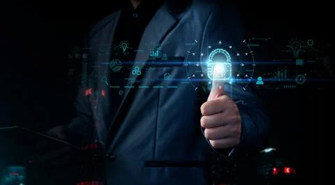 Cyber security network. Padlock icon and internet technology networking. Busi Stock Photos