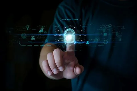 Cyber security network. Padlock icon and internet technology networking. Busi Stock Photos
