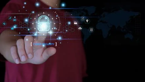 Cyber security network. Padlock icon and internet technology networking. Busi Stock Photos