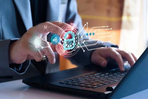 Cyber security network. Padlock icon and internet technology networking. Bu.. Stock Photos