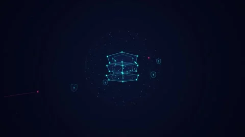 Cyber security network shield protecting digital data server structure Stock Footage 342442489
