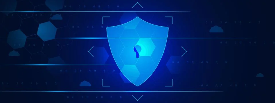Cyber security or data protection privacy with futuristic shield lock イラスト素材