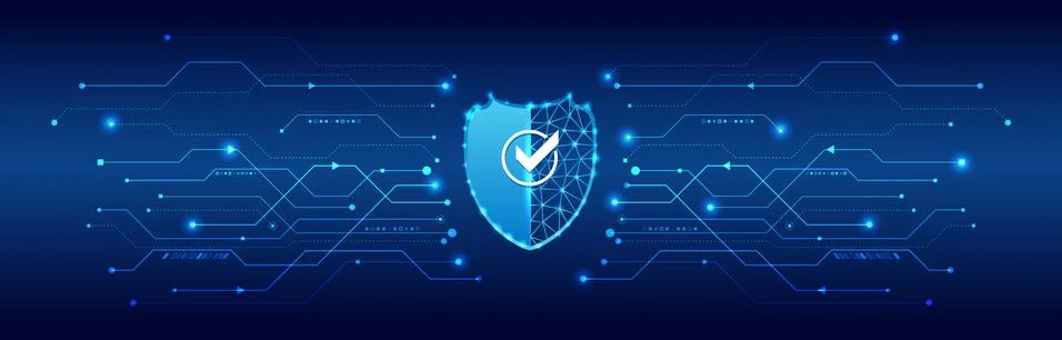 Cyber security or network protection. Futuristic shield on the hi-tech backgr Stock Illustration