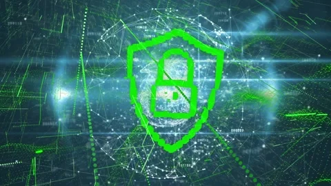 Cyber security over shield icon and globe of network of connections against Stock Footage 330287588