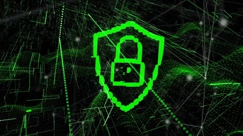 Cyber security over shield icon and network of connections against green light Stock Footage 330399508