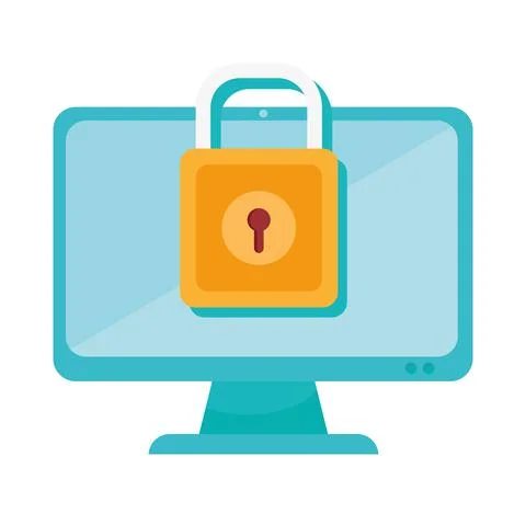 Cyber security padlock in computer Ilustración de archivo