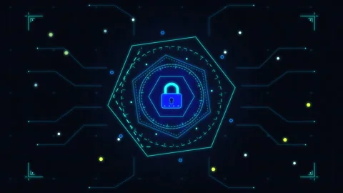 Cyber security padlock hud data protection network digital tech motion graphic Stock Footage 347557391