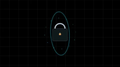 Cyber Security Padlock Icon with Digital Grid and Shield Animation Stock Footage 342779675