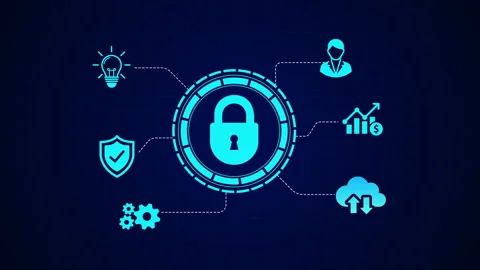 Cyber security padlock icon with digital network tech data Stock Footage 348799792