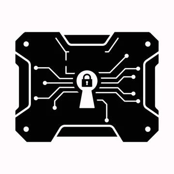 Cyber security padlock icon inside motherboard circuit board showing encryp. Stock Illustration