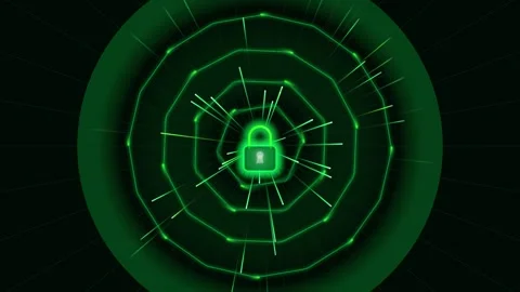 Cyber security padlock icon rotating in green digital interface with data p.. Stock Footage 342279008