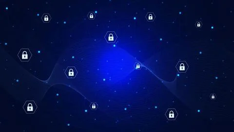 Cyber security padlock with keyhole network protection background. Stock Illustration