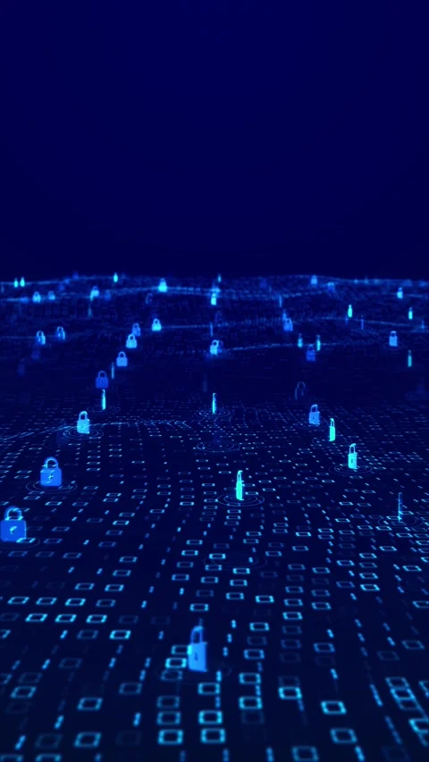 Cyber Security Padlock Network on Digital Data Grid Stock Footage 341366032