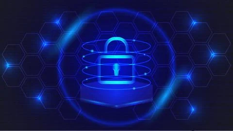 Cyber Security Padlock Vector Illustration in futuristic neon style イラスト素材
