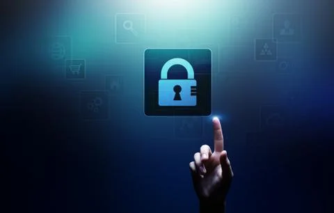 Cyber security, Personal data protection, information privacy. Padlock icon on Fotos Stock