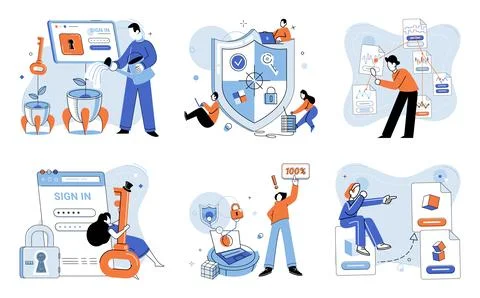 Cyber security. Privacy and information security are interconnected in digital Stock Illustration