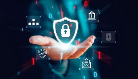 Cyber security privacy concept to protect data information. Lock icon and int Stock Photos