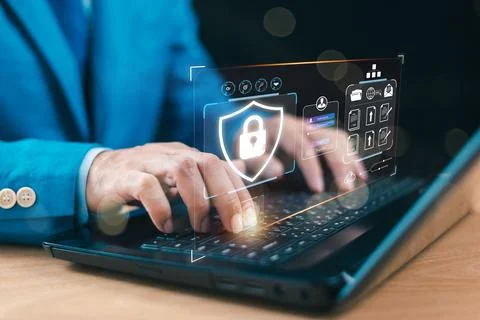 Cyber security privacy concept to protect data information. Lock icon and int Stock Photos