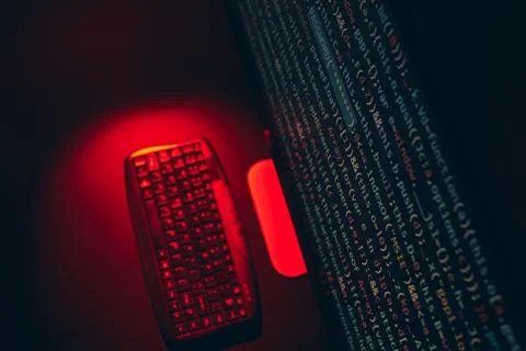 Cyber security. Program code on screen. Using computer and programming to b.. 写真素材