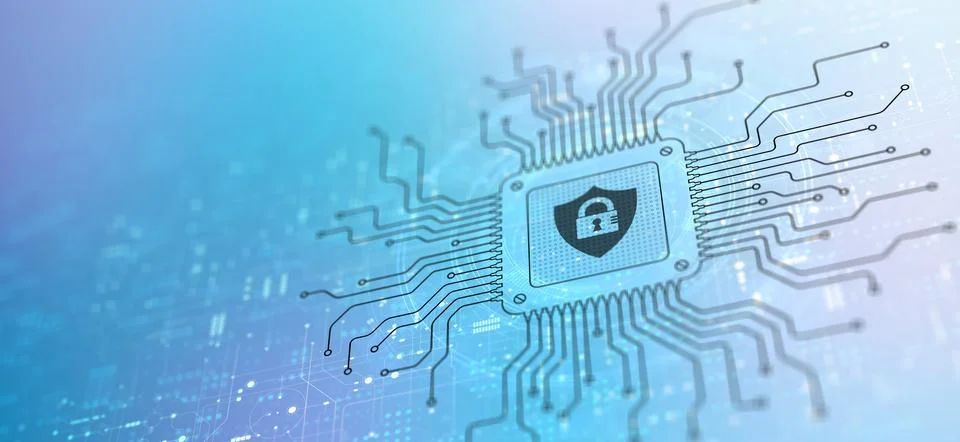 Cyber Security Protecting Data and Systems Illustrated on a Processor. Stock Illustration