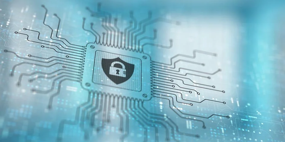 Cyber Security Protecting Data and Systems Illustrated on a Processor. Stock Illustration