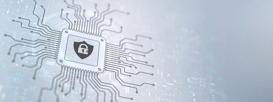 Cyber Security Protecting Data and Systems Illustrated on a Processor. Stock Illustration