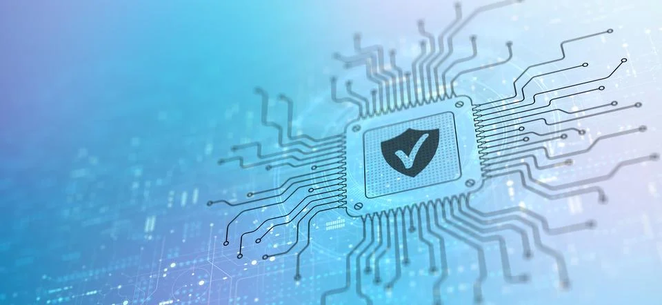 Cyber Security Protecting Data and Systems Illustrated on a Processor. Stock Photos