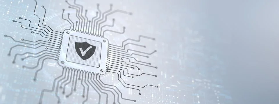 Cyber Security Protecting Data and Systems Illustrated on a Processor. Stock Photos