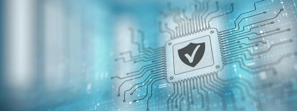 Cyber Security Protecting Data and Systems Illustrated on a Processor. Stock Photos