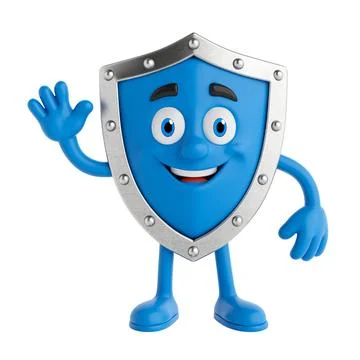 Cyber Security Protection Concept. Friendly Blue Shield Mascot Character Wa.. 스톡 일러스트