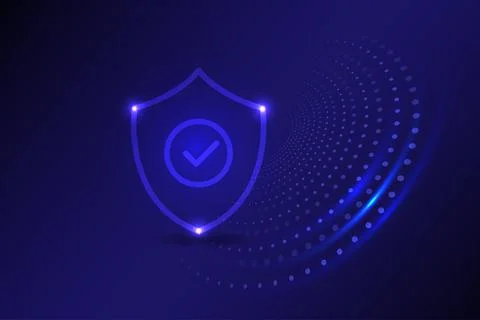 Cyber security Protection shield with Check mark icon, digital technology Illustrazione stock