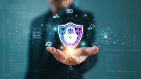 Cyber security protection technology concept. Password lock cybersecurity sys Stock Photos