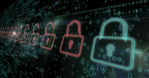 Cyber security - red and green padlocks Illustrazione stock