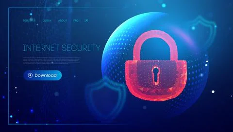 Cyber security red lock. Sphere shield internet protection. Antivirus Background Illustrazione stock