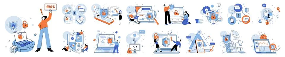 Cyber security. A reliable cyber security system safeguards against unauthorized Stock Illustration