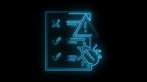 Cyber security report bug warning animated glowing neon style on black back.. Stock Footage 309910987