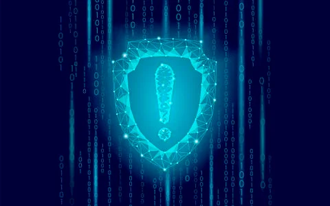 Cyber security safety shield low poly exclamation point. Polygonal geometric  Stock Illustration