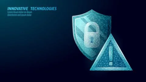 Cyber security safety shield low poly exclamation point. Polygonal geometric Stock Illustration