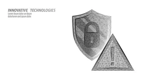 Cyber security safety shield low poly exclamation point. Polygonal geometric Stock Illustration